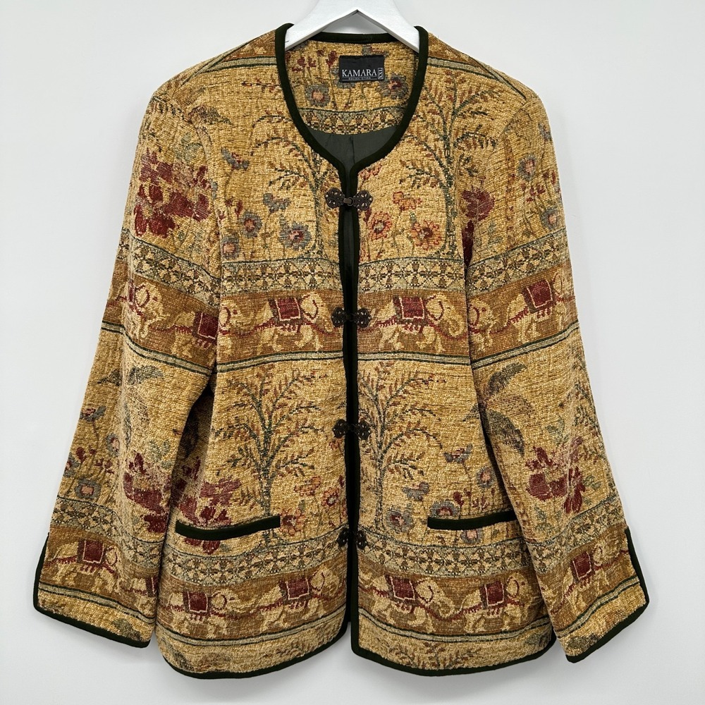 Vintage Tapestry Jacket Blazer Size L XL Lined Elephant Earthy Textured Hungary
